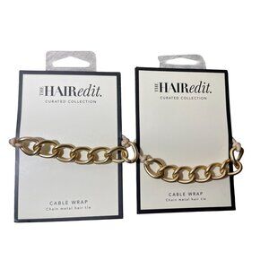 2 (two) gold chain cable wrap hair ties link dressy formal scrunchie ponytail